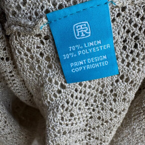 Tori Richard Long Sleeve V-Neck Gold Gletter Open Knit Sweater Women's Size S. - Picture 4 of 8